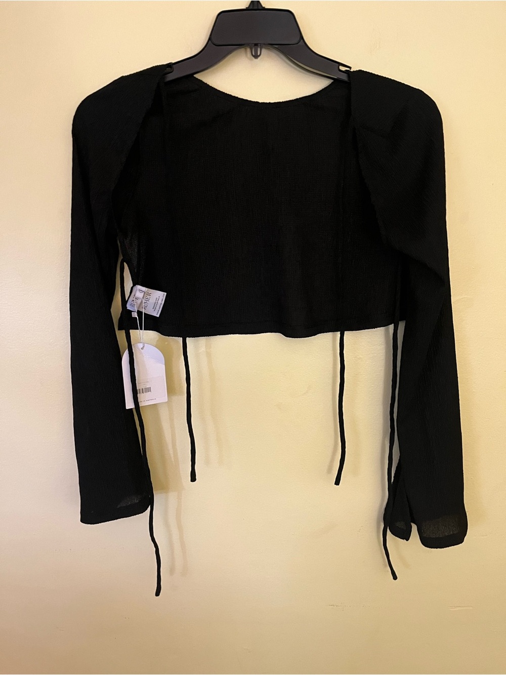 Rumer Black Long-Sleeve Cropped Tie-Front Top - Women's Size Medium